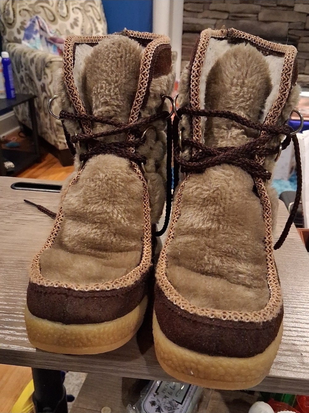 Vintage 70s Yodelers Brown Suede & Faux Fur Lace Up Winter Boots Womens Size 7